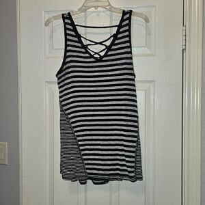 Maurices Black & Gray Striped Crisscross V-Neck Tank Top